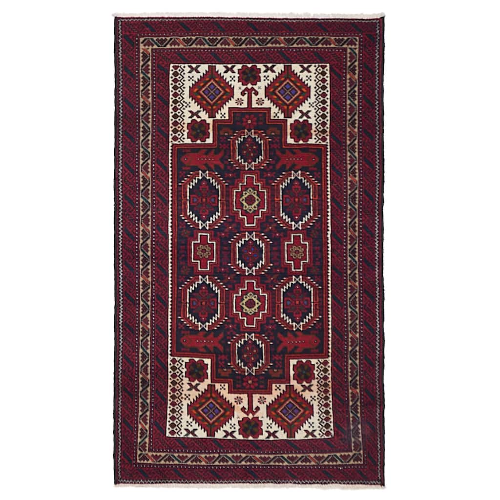 ECARPETGALLERY Hand-knotted Teimani Dark Navy, Red Wool Rug - 3'7 x 6'4