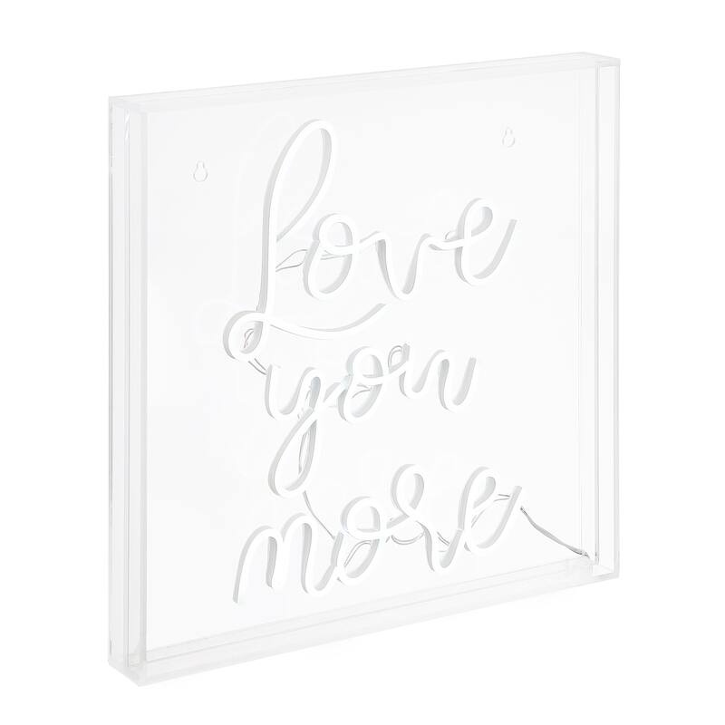 Love You More 15" Square Contemporary Glam Acrylic Box USB Operated LED Neon Light, White by JONATHAN Y - 15" - White