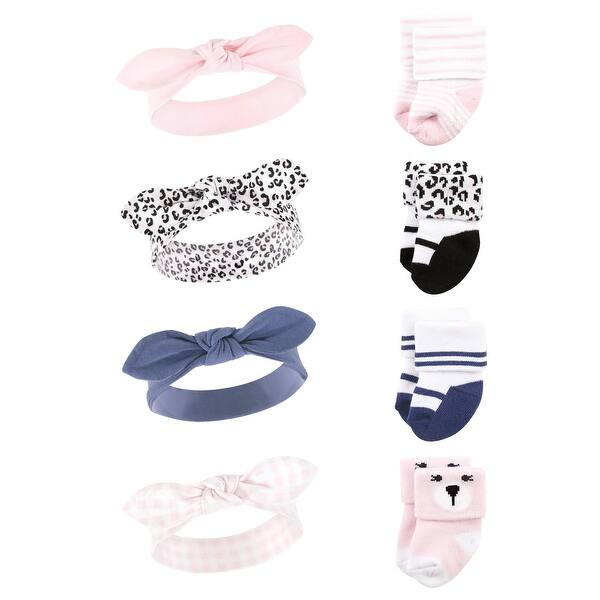 slide 1 of 1, Hudson Baby Infant Girls Headband and Socks Set, Bear Leopard, 0-9 Months - Bear Leopard Bear Leopard - 0-9 Months