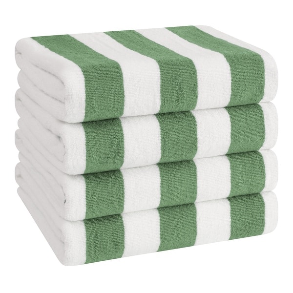 American Soft Linen,100% Cotton 4 Pack Beach Towels, 30 x 60 Cabana Striped Pool Towels - Sage Green