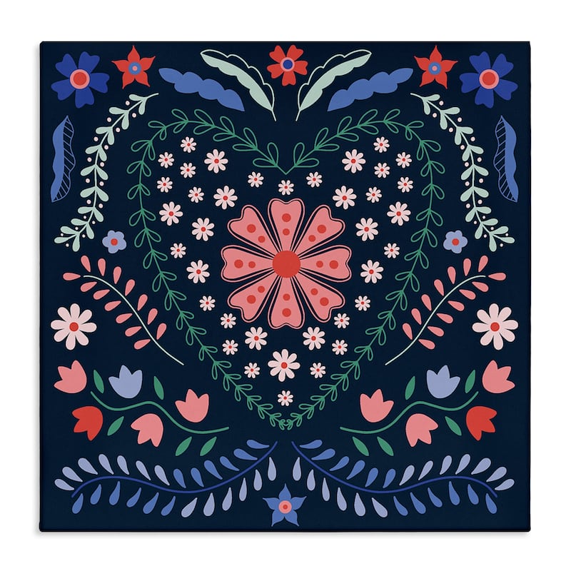 Stupell Folk Flowers in Heart Pattern Canvas Wall Art Design By Sazerelli Designs - 24 x 24