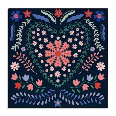 Stupell Folk Flowers in Heart Pattern Canvas Wall Art Design By Sazerelli Designs