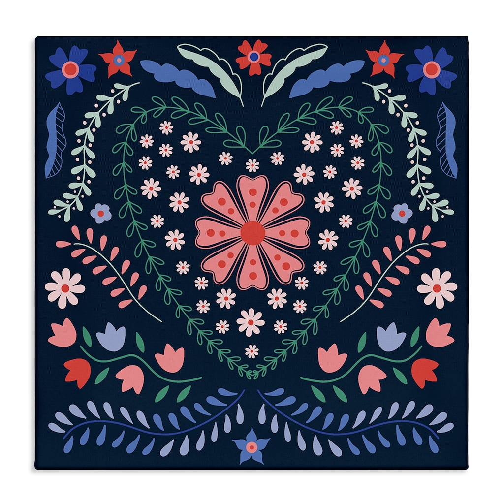 Stupell Folk Flowers in Heart Pattern Canvas Wall Art Design By Sazerelli Designs