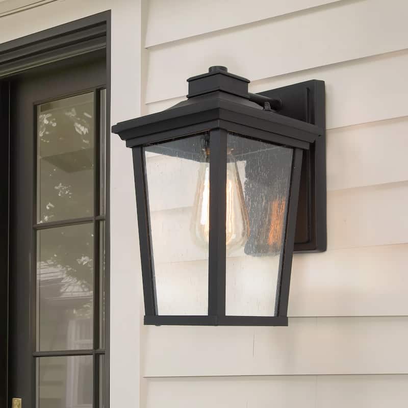Farmhouse 1-Light Black Outdoor Porch Wall Sconce Patio Lantern - W6.5"x H11"x E8.7"