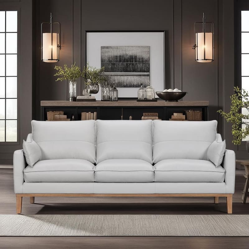 Pompeii 87" Dove Gray or Dark Brown Leather Sofa by Armen Living - Dove Gray