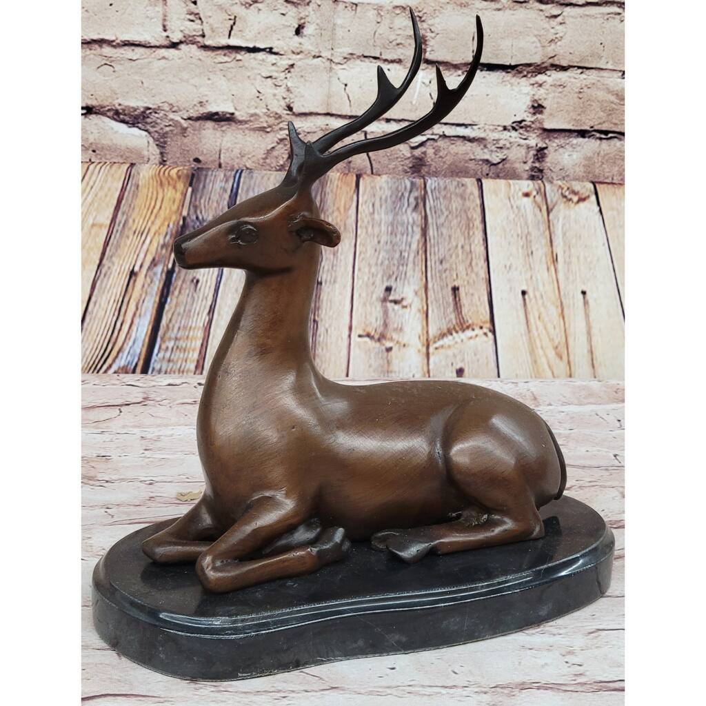 Reindeer Caribou Deer Elk Bronze Statue Sculpture Figurine Signed Original 9.5 Inches X 8.5 Inches