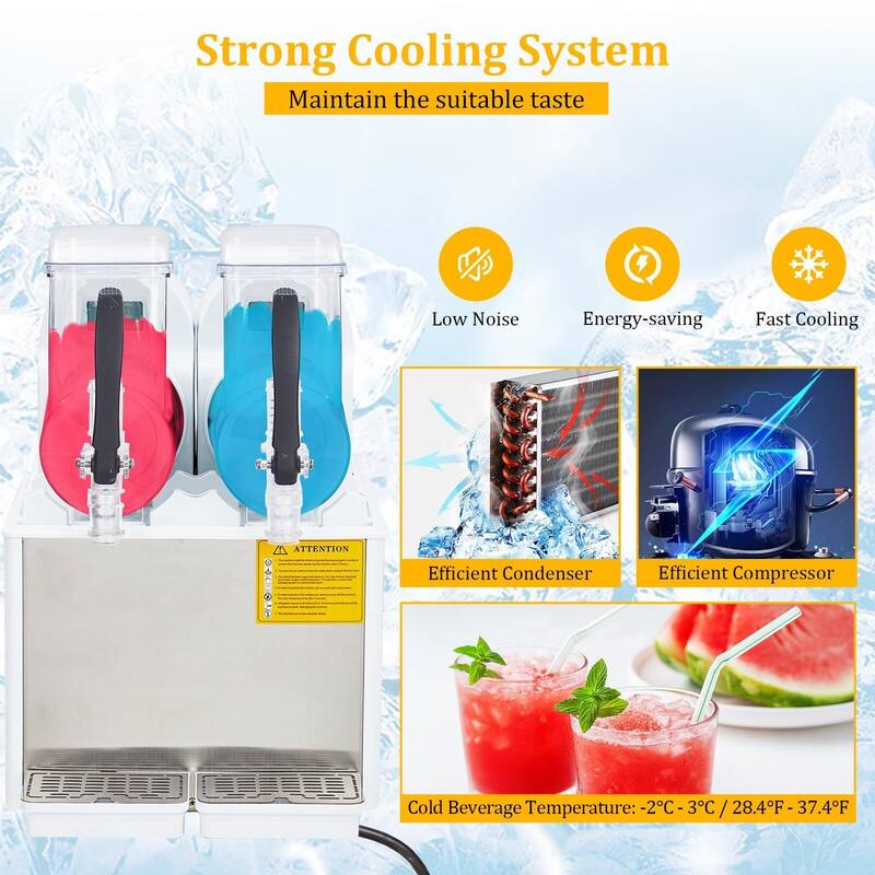 Commercial Slushy Machine, 4Lx2Tank, Self-Cleaning, for Frozen Drinks, Snow Melting