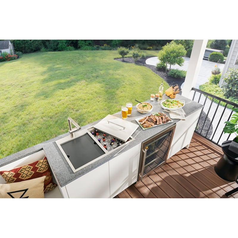 Ruvati Insulated Ice Chest and Outdoor Sink 29 x 20 inch BBQ Workstation Topmount T-316 Stainless Steel - RVQ6290
