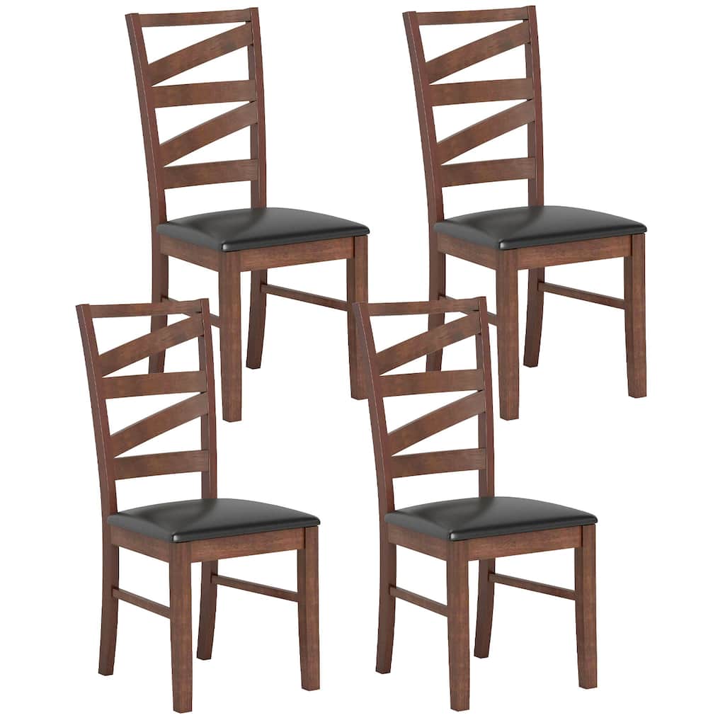 Gymax Dining Chairs Set of 4 Rubber Wood Legs Faux Leather Upholstered