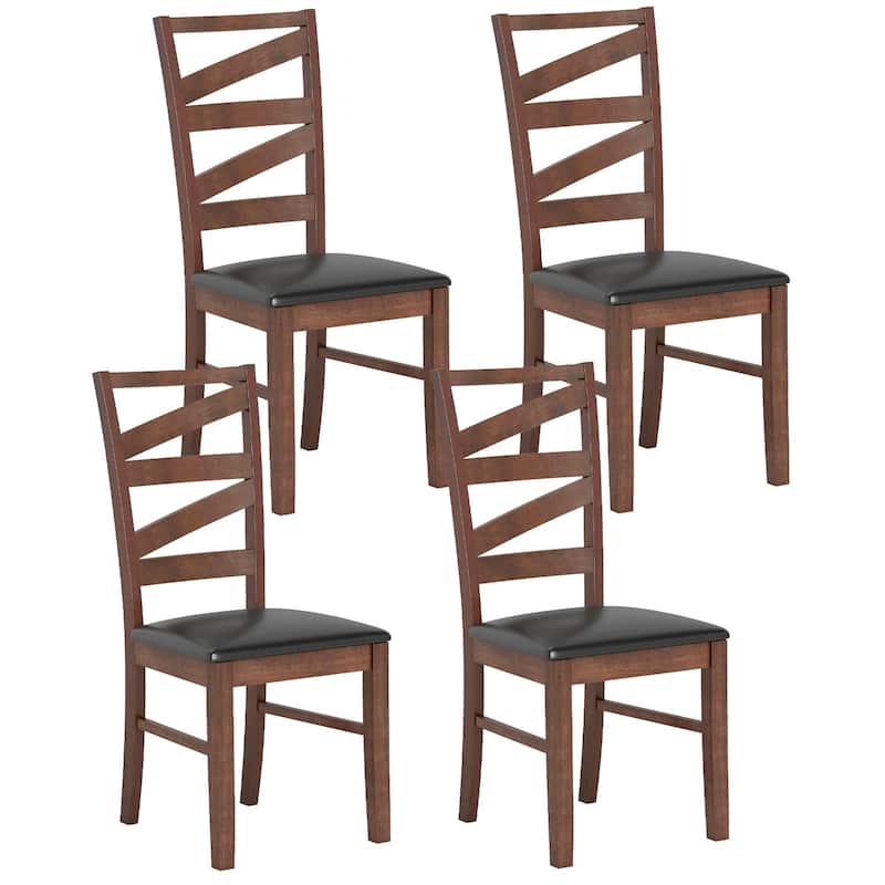 Gymax Dining Chairs Set of 4 Rubber Wood Legs Faux Leather Upholstered - Brown - Set of 4