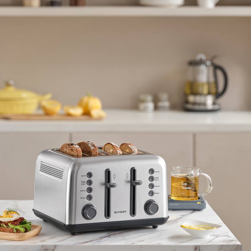 BUYDEEM 4-Slice Stainless Steel Toaster with Extra Wide Slots,7-Shade Settings
