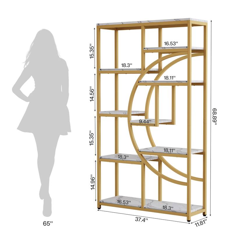 Bookshelf Industrial 5 Tier Etagere Bookcase, Freestanding Tall Bookshelves