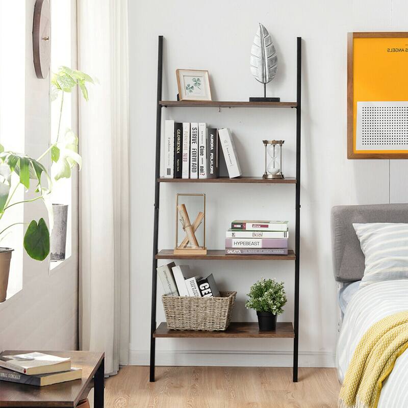 Gymax Industrial Ladder Shelf 4-Tier Leaning Wall Bookcase Plant Stand - See Details