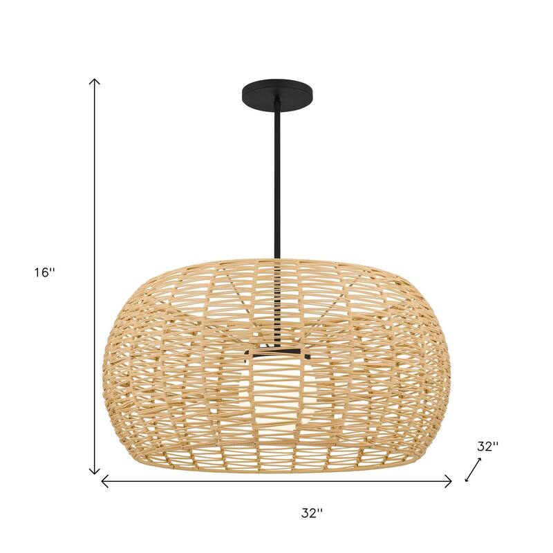 HomeRoots Natural And Black Rattan And Metal LED Dimmable Outdoor Hanging Pendent Light - 32.00' X '16.00' X '32.00
