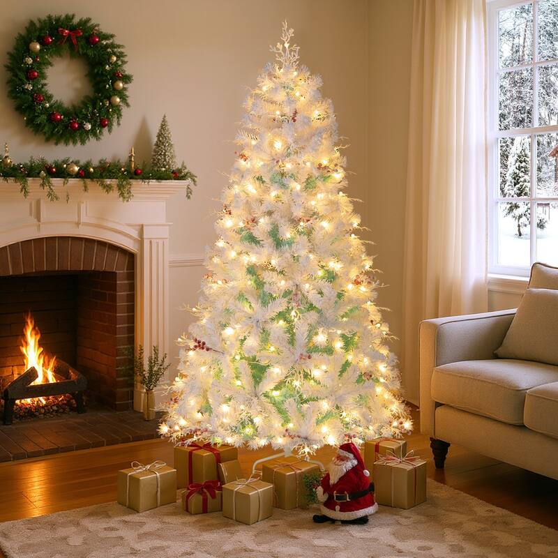 Gymax 6 FT Pre-lit Artificial Christmas Tree w/599 Snow Flocked Branch