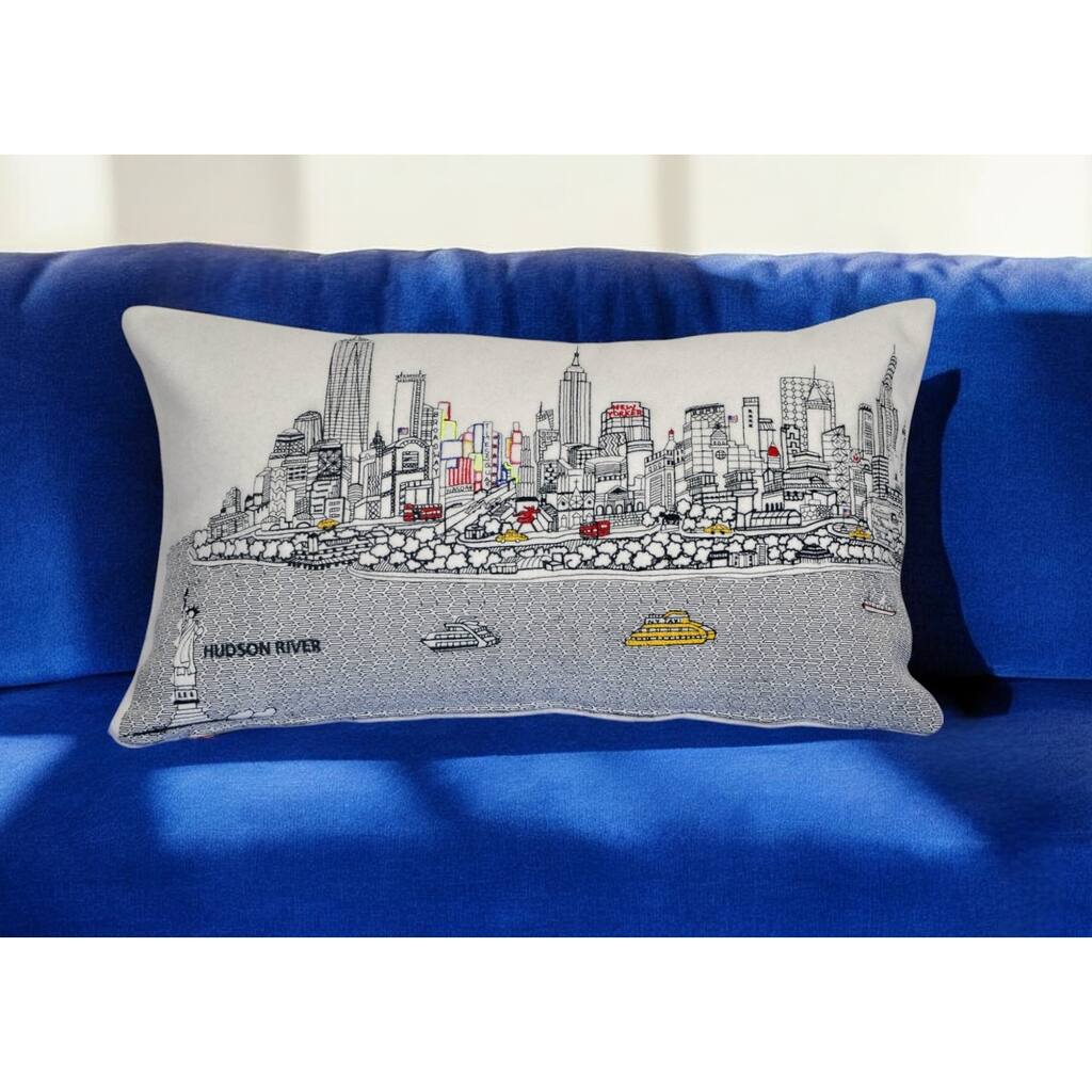HomeRoots 25" White NYC Daylight Skyline Lumbar Decorative Pillow