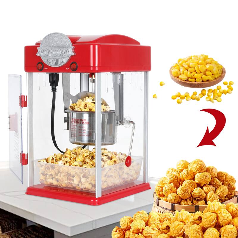 Popcorn Maker Machine with 6 Oz Stainless Steel Kettle Countertop Popper