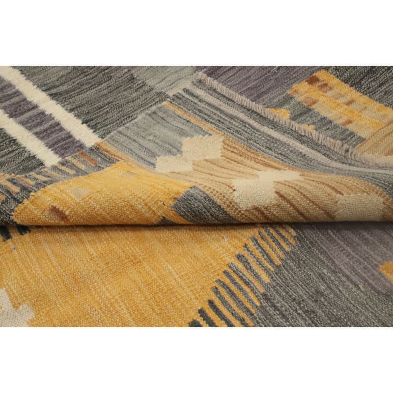 Hand Woven Oriental 100% Wool Carpet Southwestern Tribal Greys & Charcoal Kilim Area Rug - 9' 2'' X 5' 11''