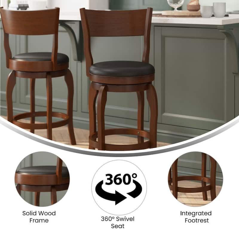 Commercial Upholstered Wooden Swivel Counter Stool