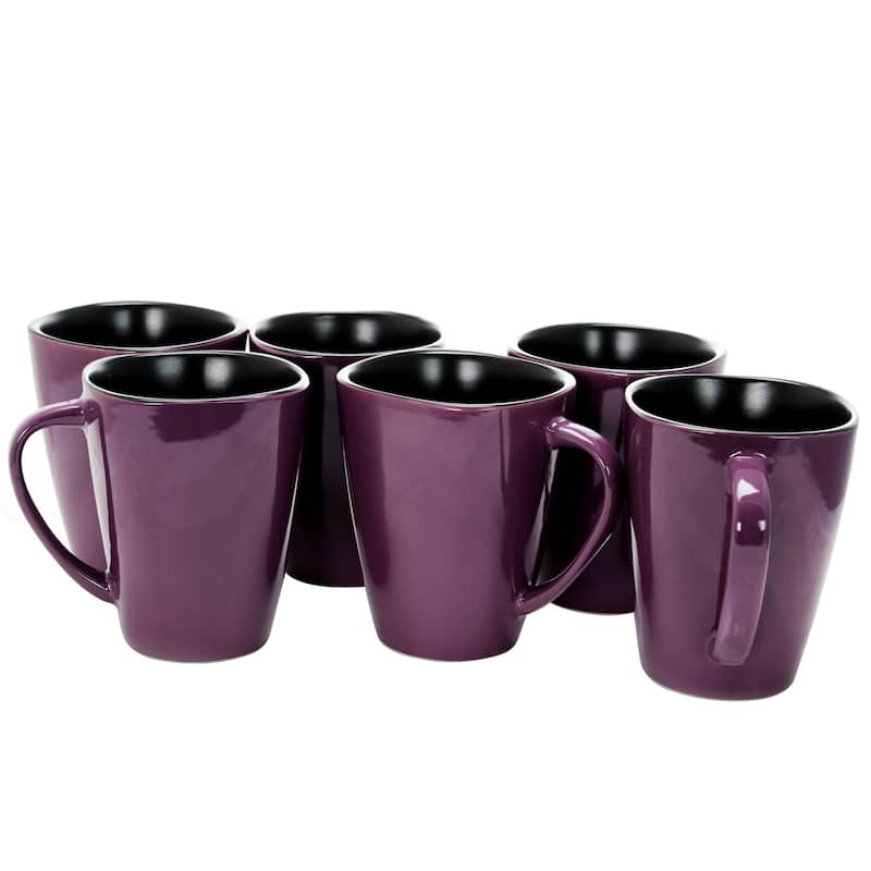 Modern Dining 14 Ounce Stoneware Large Mugs 6 Piece Set in Grape