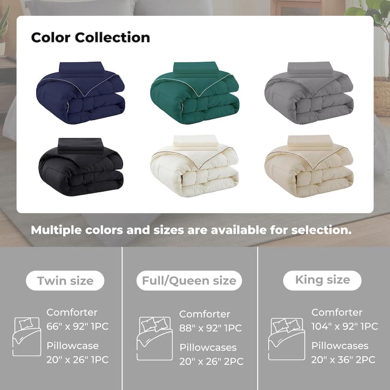 3 Piece All Season Silky Soft Satin Reversible Comforter Set