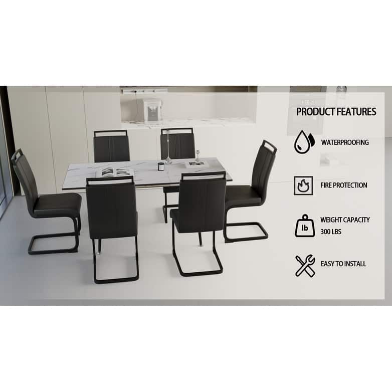 Modern Dining Set with Rectangular Extendable Table & High Back C-shaped Tube Chairs