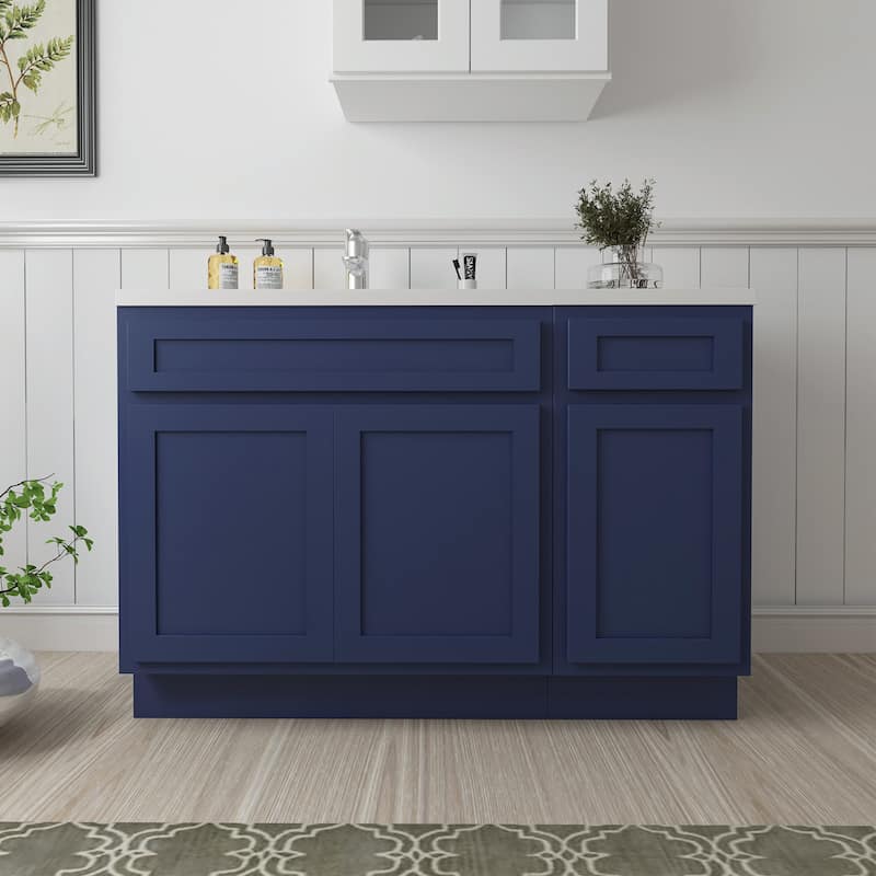 Vanity Art 54" Oak Freestanding Bathroom Vanity Cabinet without Top - Blue