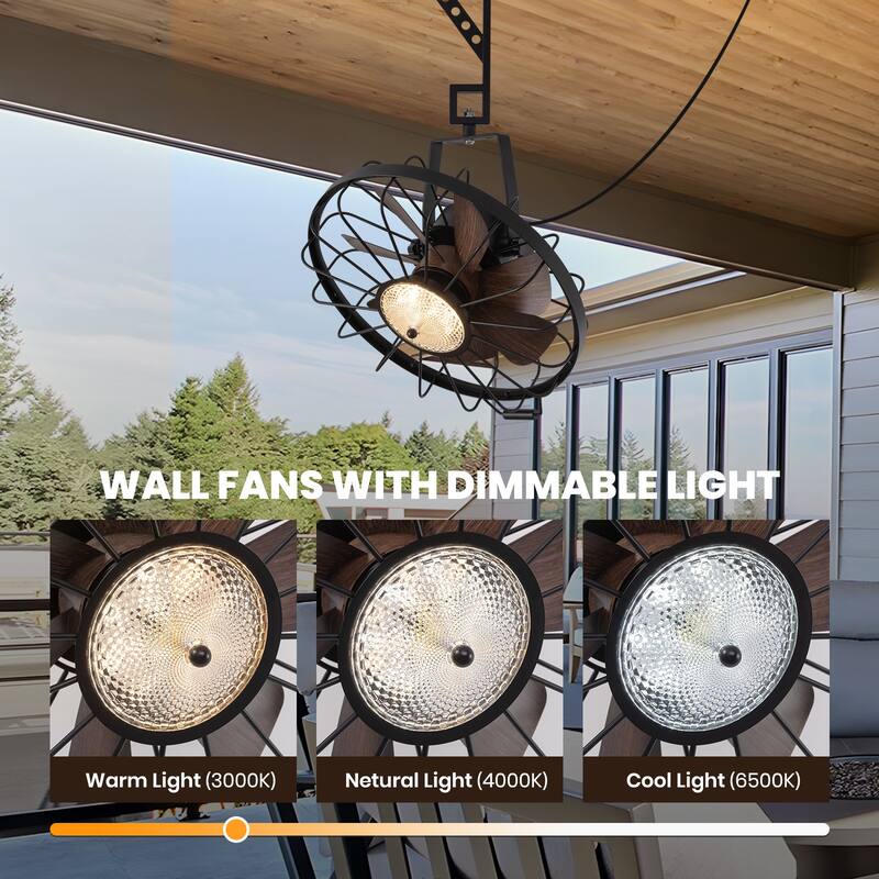 20" Industrial Wall Mount Ceiling Fans with Lights, LED Waterproof Caged Fan with Remote and APP Control - 20''