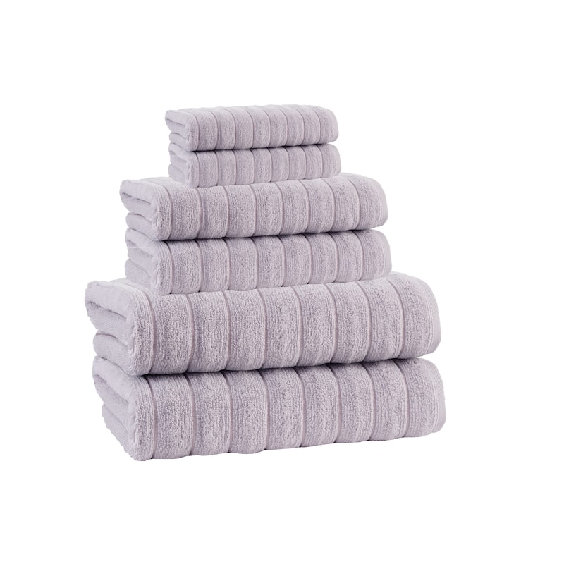 Vague Turkish Cotton 6 pcs Towel Set - 28x54'Bath ;16x26'Hand ;12x12'washcloths - Silver