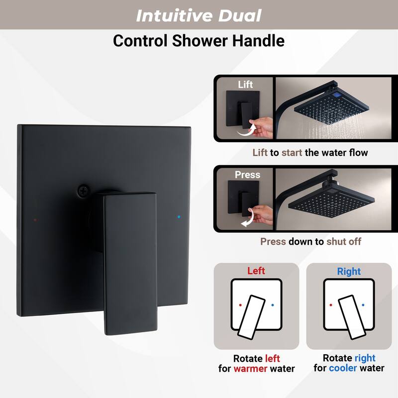 5-Spray Wall Mount Dual Fixed and Handheld Shower Head with Slide Bar, Infrared Sensing, and LED Display in Matte Black