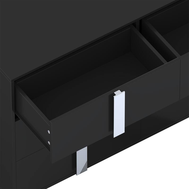 Modern Dresser with Metal Foot, Mirrored Storage Cabinet with 6 Drawers