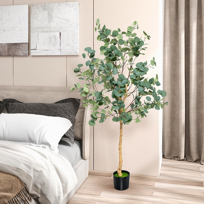 Costway 1/2 PCS 5.5FT Artificial Tree Fake Eucalyptus Tree for Living