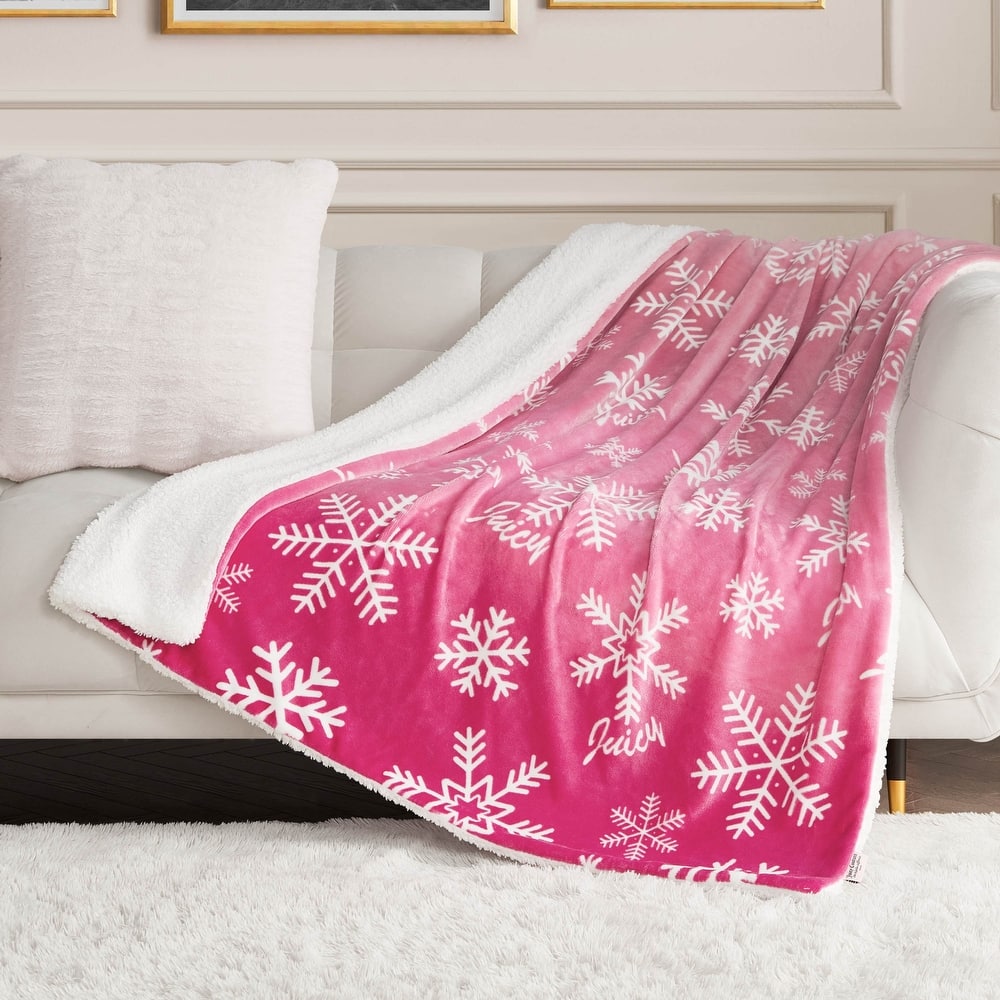 Juicy Couture Plush Reversible Sherpa Throw Blanket
