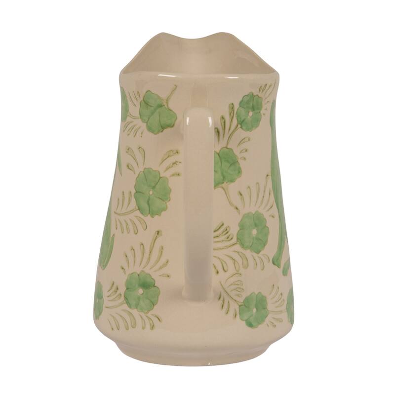 Stoneware Pitcher with Painted Rabbit and Florals