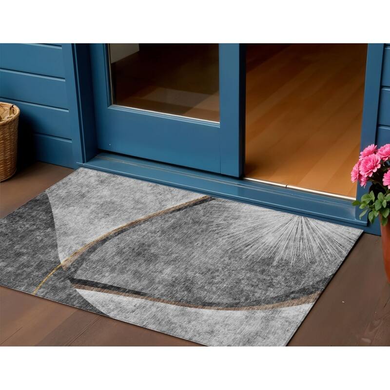 HomeRoots Abstract Transitional Rectangle Outdoor Rug - 3' x 5'