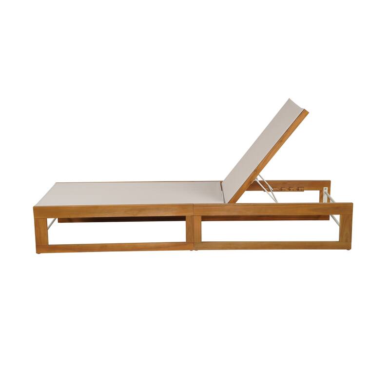 Roomfitters Outdoor Adjustable Chaise Lounge Chair, Poolside Relaxation Lounger with Acacia Frame
