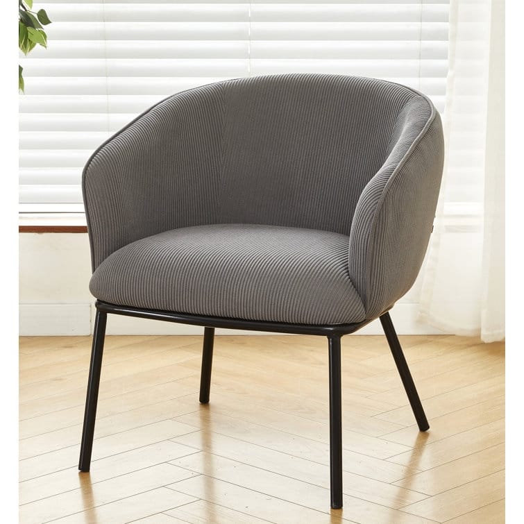 US Pride Furniture Corduroy Design Luxury Elegance Modern Channel Chair with Black Metal Legs Complement the Chic - Grey