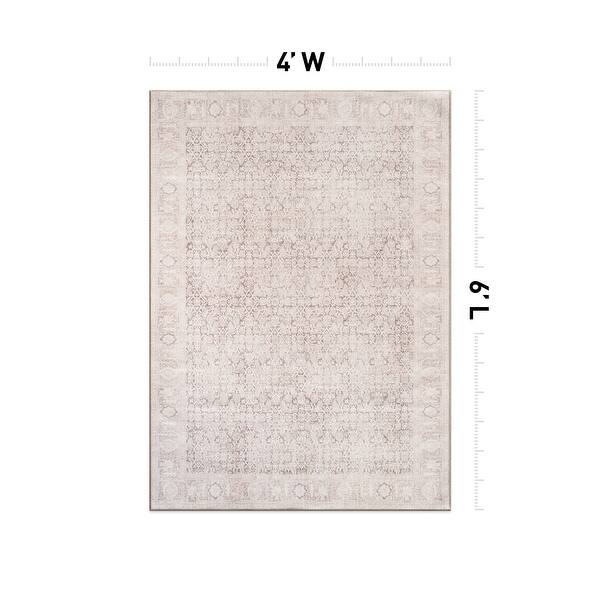 dimension image slide 17 of 27, Vintage Washable Rug – Low Pile with Subtle Pattern, Perfect for Neutral Spaces in Living Room, Entryway, or Bedroom