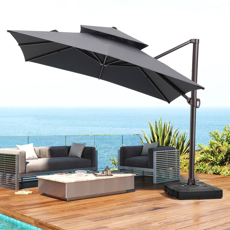 Outdoor Patio Cantilever Offset Umbrella 10 ft Square Double Top without Base