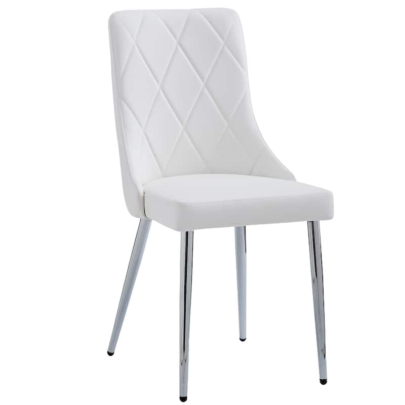 Contemporary Faux Leather and Metal Dining Chair, Set of 4 - White
