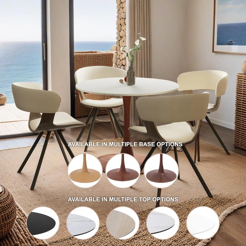 Bristol 24" Round Dining Table with MDF Top and Cherry Steel Pedestal Base for Modern Kitchen and Dining Room