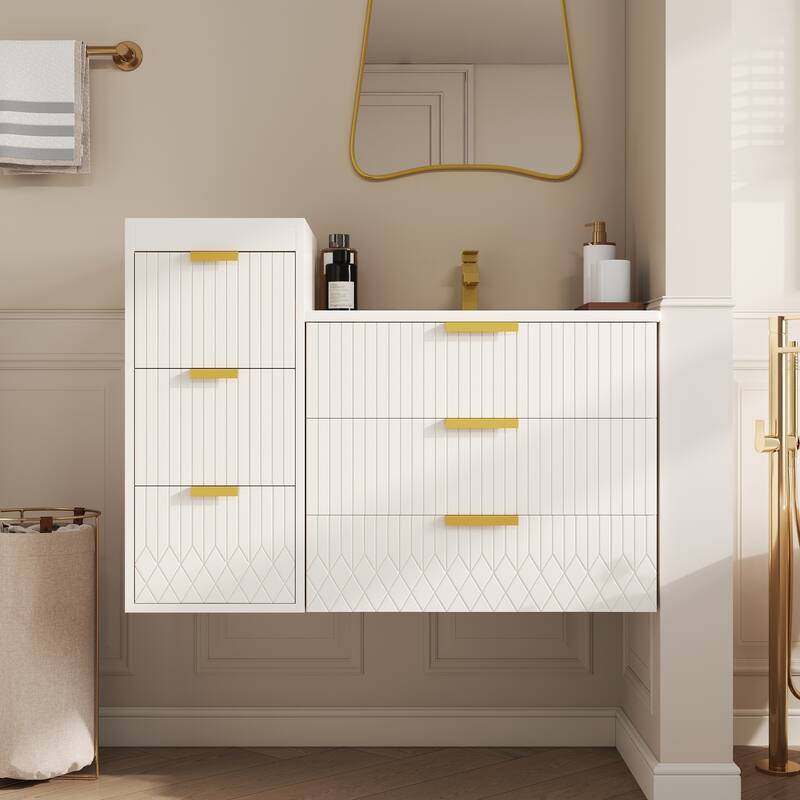 24‘’ Modern Wall Mounted Floating Bathroom Vanity with Ceramic Sink - White - 1 Vanity & 1 Cabinet