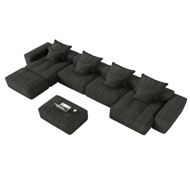 Oversized Modular Chenille 6-Seat Sectional Sofa with Cushions and 8 Pillows for Living Room
