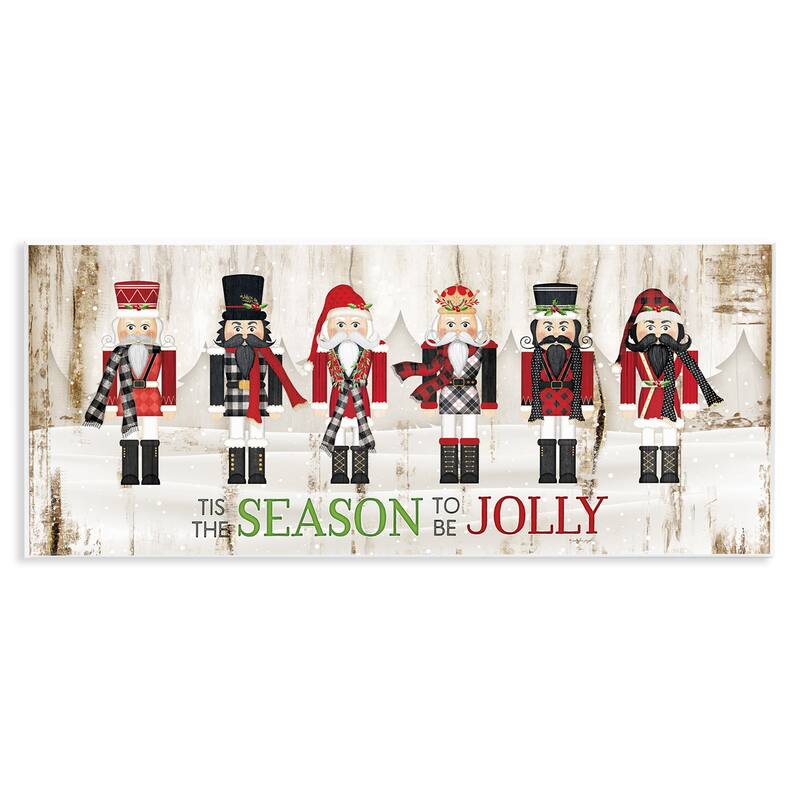 Stupell To Be Jolly Festive Phrase Winter Christmas Nutcrackers Wood Wall Art - 7 x 17