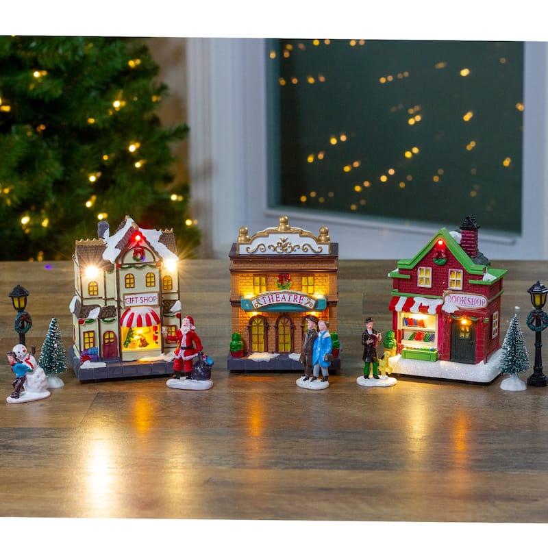 11-Piece LED Lighted Theater and Shops Christmas Village Display Set - 5.5"