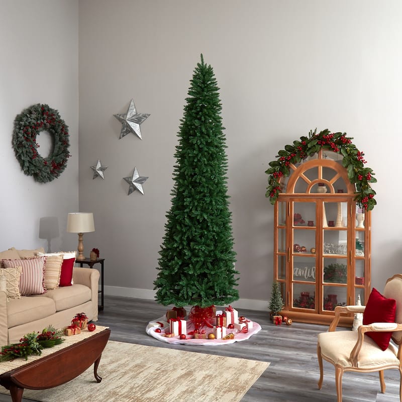 11ft. Slim Pine Artificial Christmas Tree with 950 Clear LED Lights & 2836 Branches - Towering Holiday X-Mas Showpiece