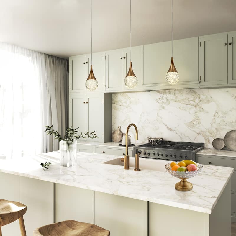 Modern Gold LED Crystal 1-Light Pendant Light for Kitchen Island Bedroom - Dia. 3.9" x H 7.7"