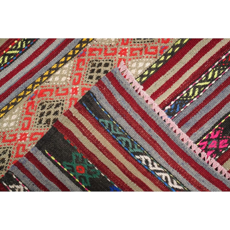 Hand Woven Oriental 100% Wool Carpet Southwestern Tribal Multi-Colored Kilim Area Rug - 8' 11'' X 5' 6''