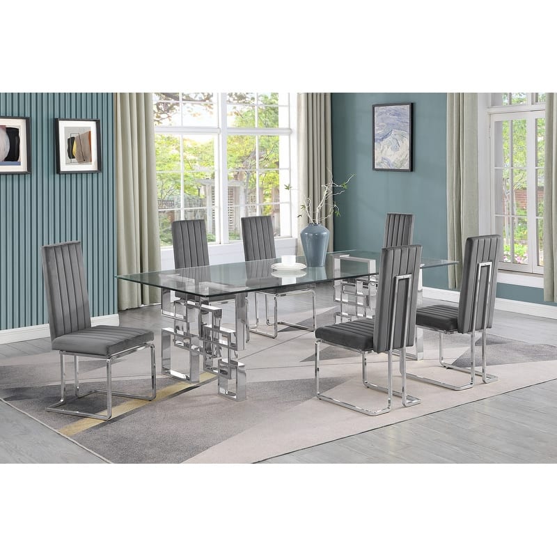 Best Quality Furniture Big Glass Dining Sets - 7pcs - Chrome - Dark Gray 