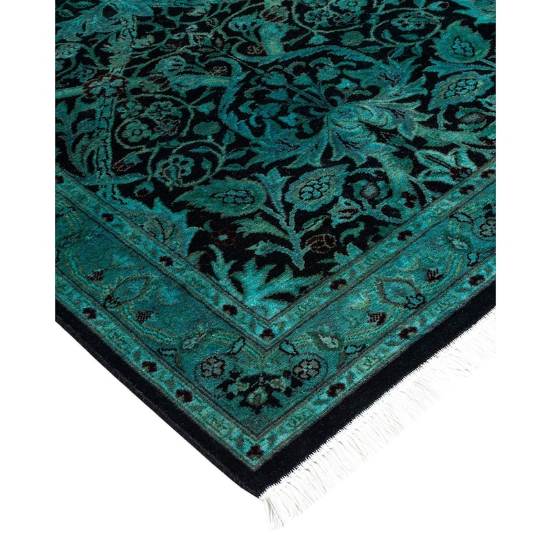 Overton Hand Knotted Wool Vintage Inspired Modern Contemporary Overdyed Blue Area Rug - 2' 7" x 4' 4"